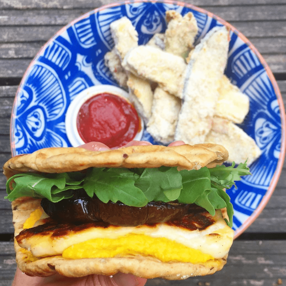 Aubergine, Halloumi and Hummus Flatbreads with Courgette Fries Dr Will's