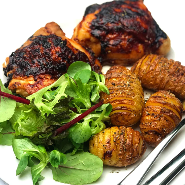 One Pan Chicken and Hasselback Potatoes