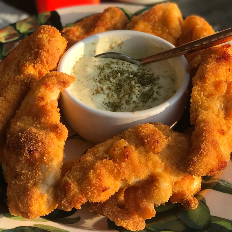 Crispy Chicken Goujons with Herby Mayo Dip