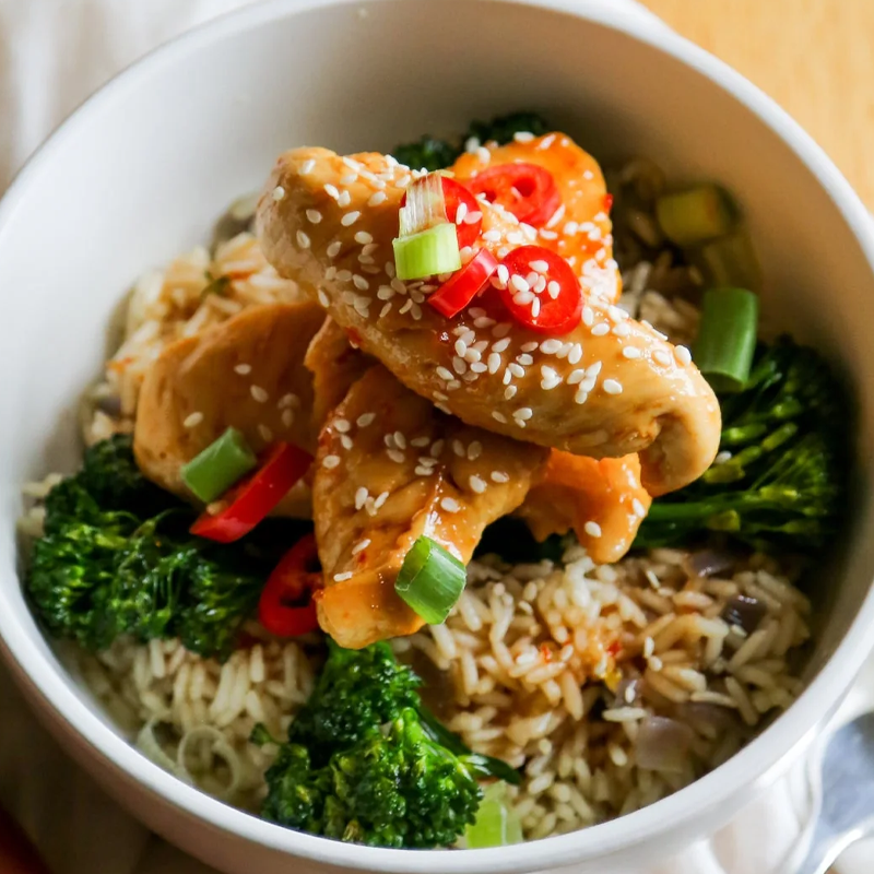 Sticky Sriracha Chicken Rice
