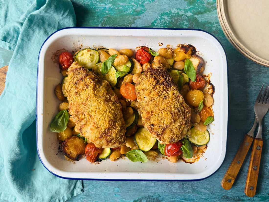 All-in-One Garlic Parmesan Chicken with Bagel Croutons