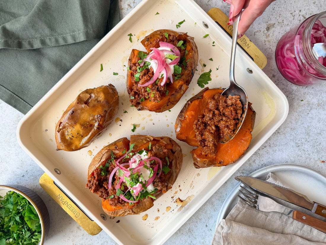 Loaded Chipotle Ranch Beef Sweet Potatoes