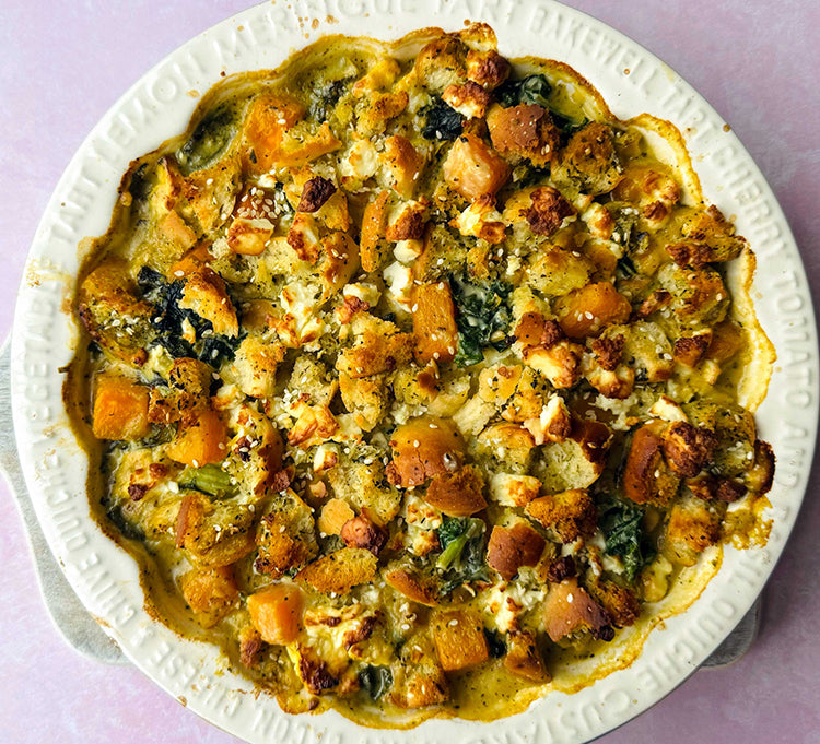 Green Goddess Squash & Chickpea Gratin