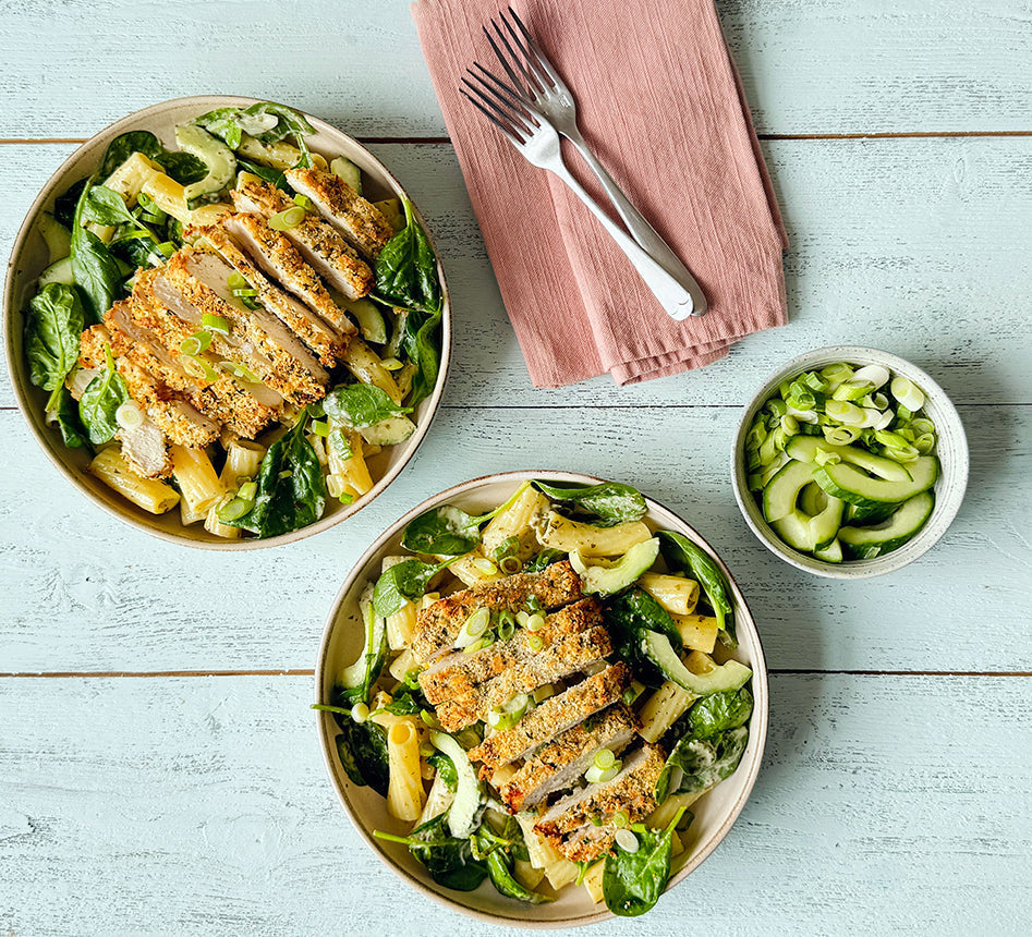 Chicken Schnitzel & Green Goddess Pasta