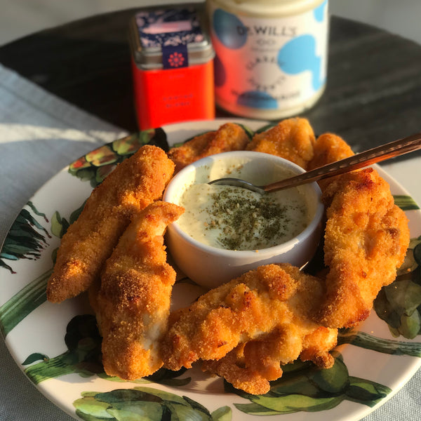 Crispy Chicken Goujons with Herby Mayo Dip
