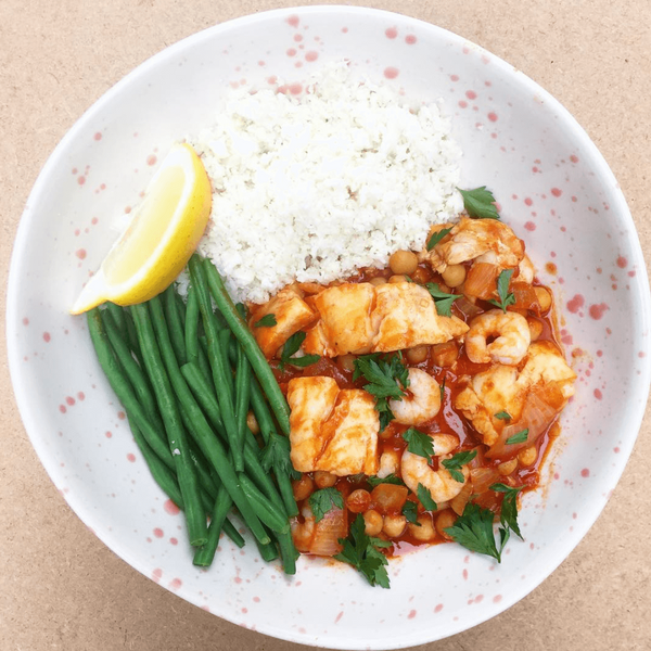 Spanish Fish Stew with Green Beans and Cauliflower Couscous