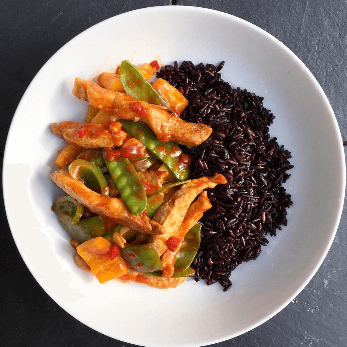 Sweet and Sour Pork with Black Rice